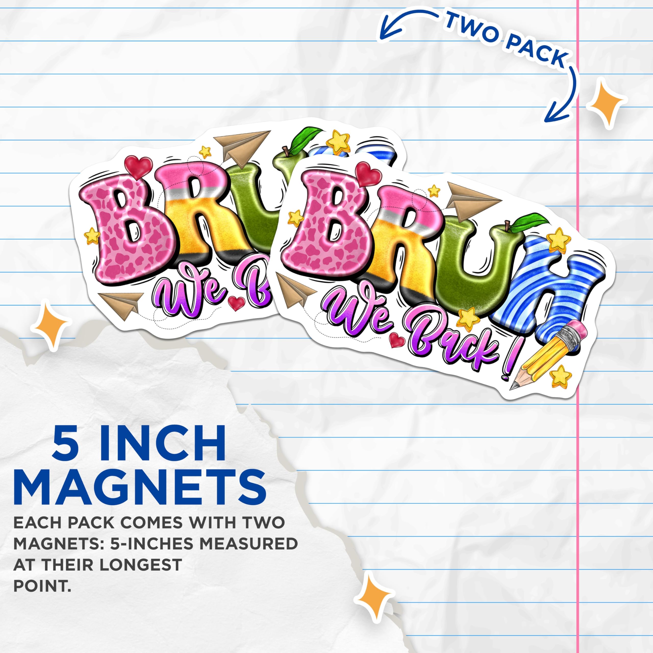 (2 Pack) Bruh We Back Magnets - First Day School Humor Teacher Student Decor - Classroom Locker Fridge Board Magnets - 5 Inches On Longest Side - Thick Durable Magnet - Made in USA - MAG24749