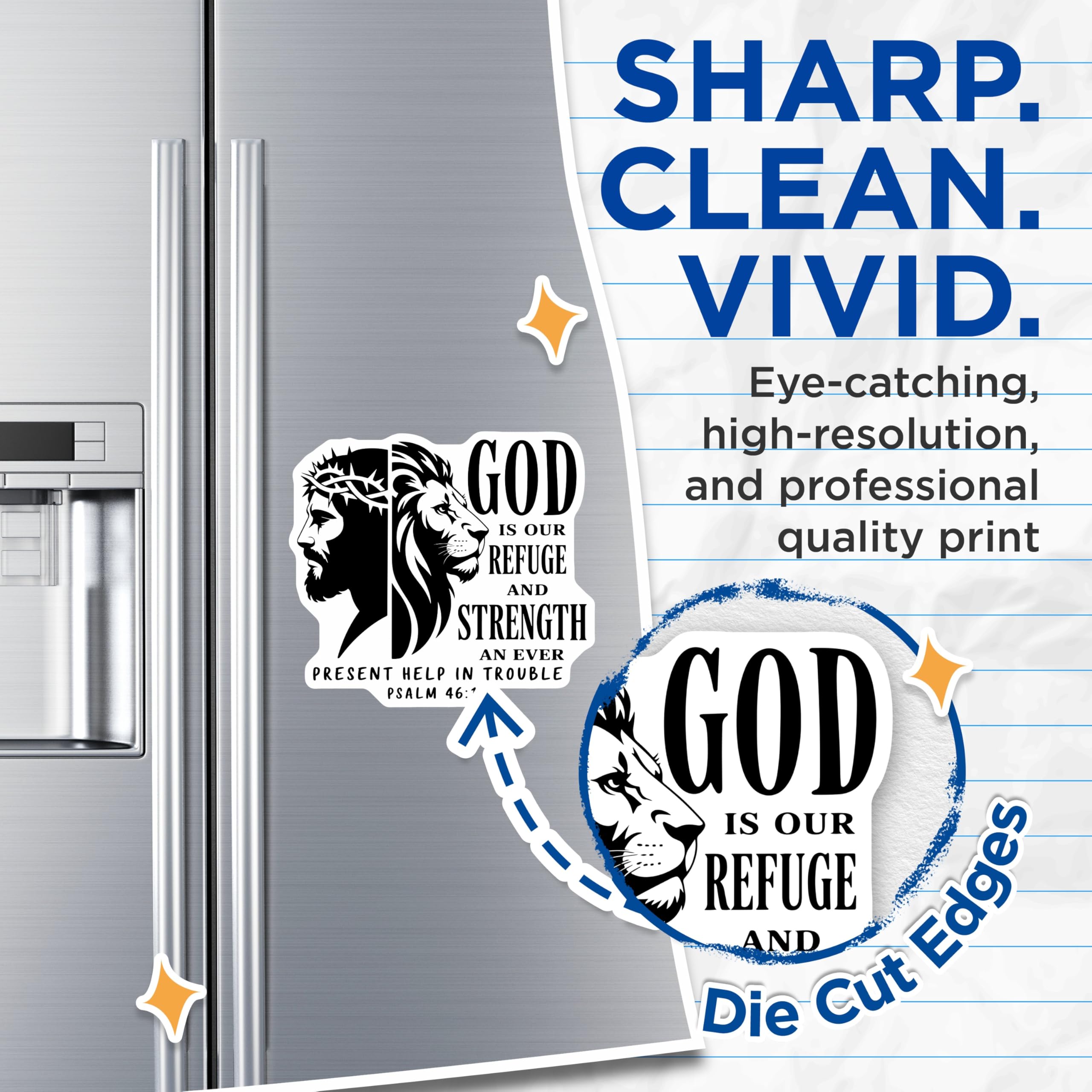 (2 Pack) Christian Magnets - Lion and Jesus - Psalm 46 1 Religious Magnet - 5" On Longest Side - Premium Magnet - for Cars, Refrigerators, Toolboxes, Lockers - Made in USA - MAG14021