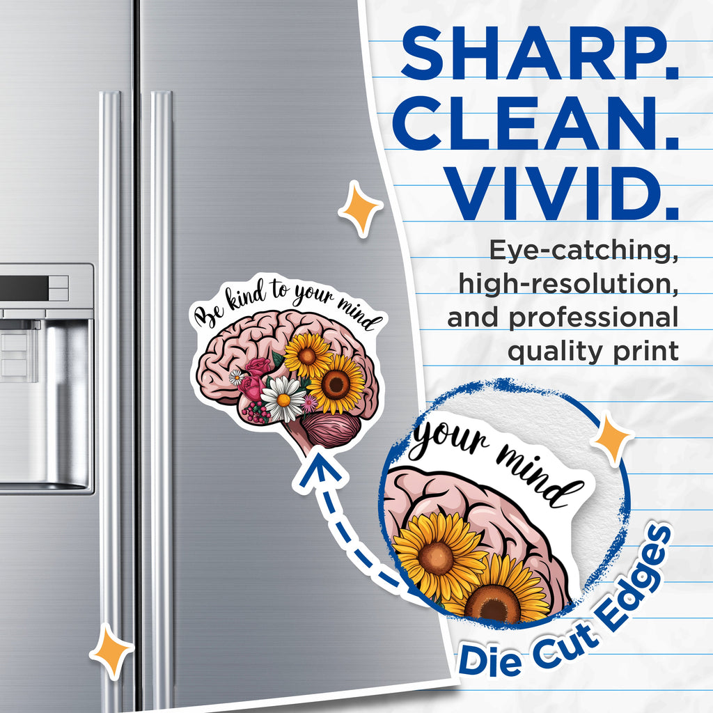 (2 Pack) Be Kind to Your Mind Magnets - Mental Health Awareness - Self Care Reminder - Floral Brain Art - 5 Inches On Longest Side - Thick Durable Magnet - Made in USA - MAG37953