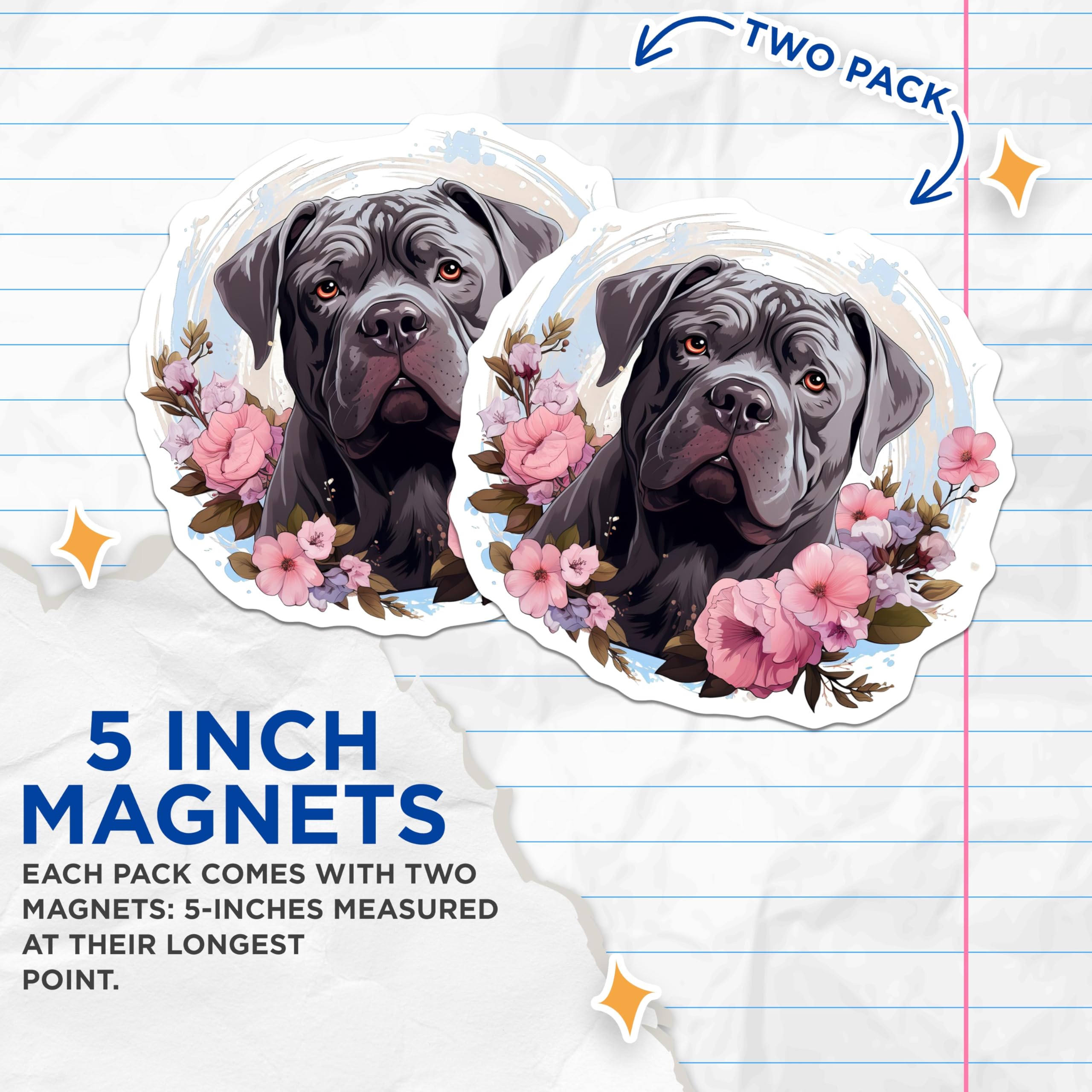 (2 Pack) Cane Corso Dog Magnets - Floral Animal Decor - Mastiff Lover Fridge Art - 5 Inches On Longest Side - Thick Durable Magnet - Made in USA - MAG30434