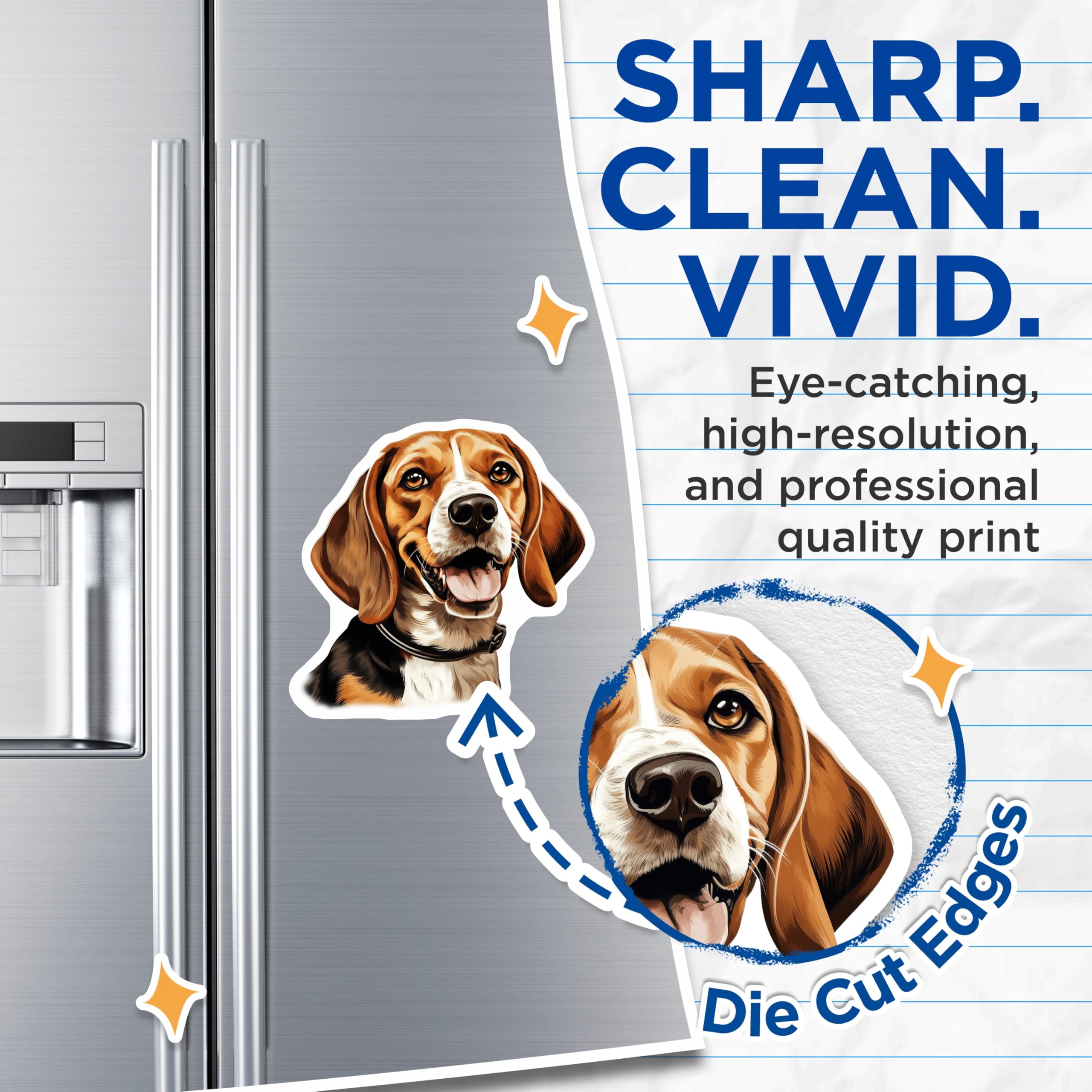 (2 Pack) Happy Beagle Dog Magnets - Adorable Tri Color Beagle Art - Pet Owner Refrigerator Locker Office Accessory - 5 Inches On Longest Side - Thick Durable Magnet - Made in USA - MAG30025