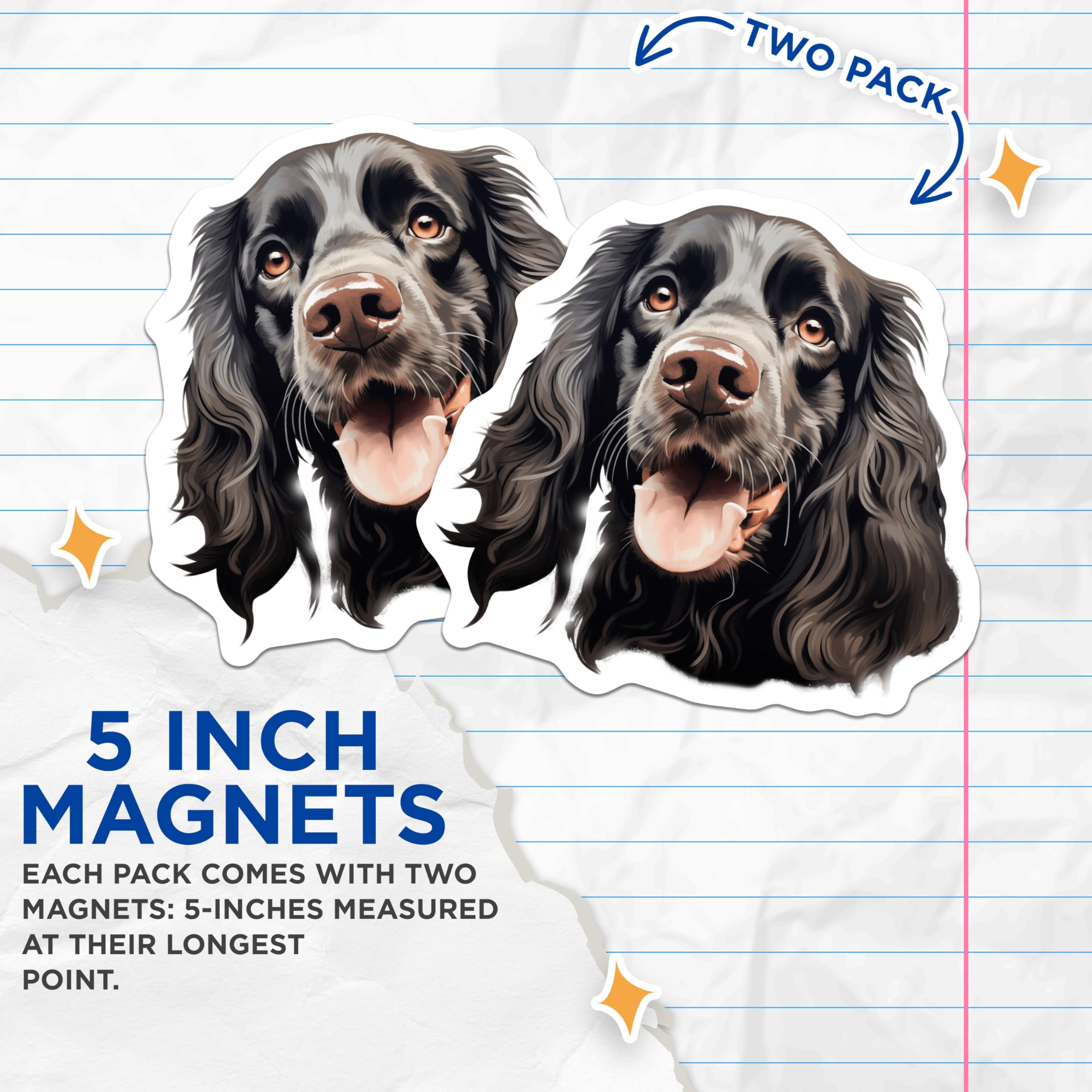 (2 Pack) Black Spaniel Dog Magnets - Cocker Spaniel Art - Dog Lover Fridge Decor for Pet Owners - 5 Inches On Longest Side - Thick Durable Magnet - Made in USA - MAG27856