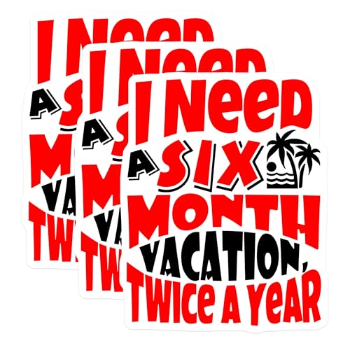 (3 Pack) Vacation Mode Decals - Six Month Vacation - Beach Palm Tree Saying - 3 Inches On Longest Side - Easy Peel & Apply - Made in USA - 3MCS7666