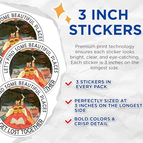(3 Pack) Adventure Decals - Cozy Couple Decals - Camping Decal - 3 Inches On Longest Side - Easy Peel & Apply - Made in USA - 3MCS2946