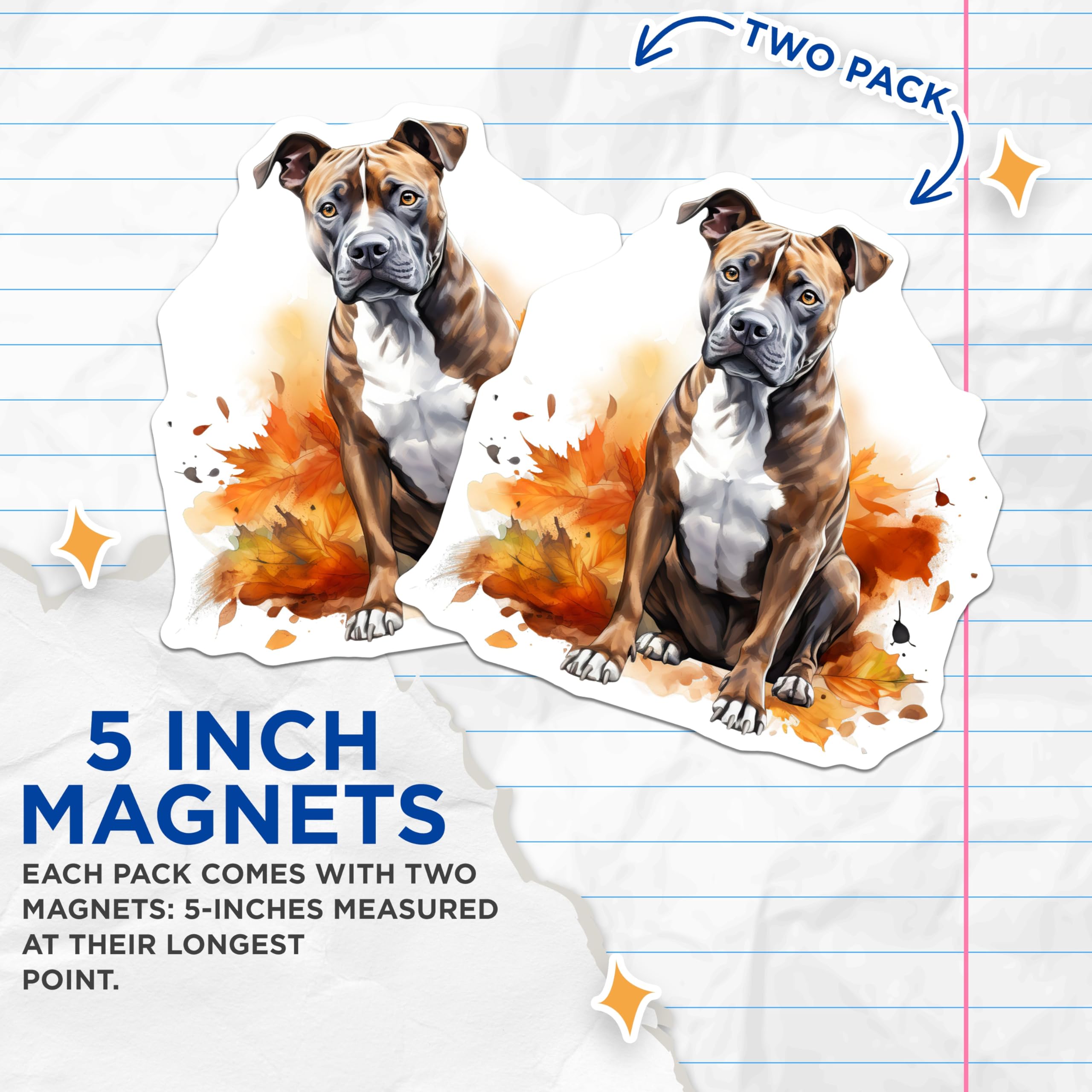 (2 Pack) Pitbull Dog Magnets - Autumn Leaves Design - Dog Lover Collectible - 5 Inches On Longest Side - Thick Durable Magnet - Made in USA - MAG30359