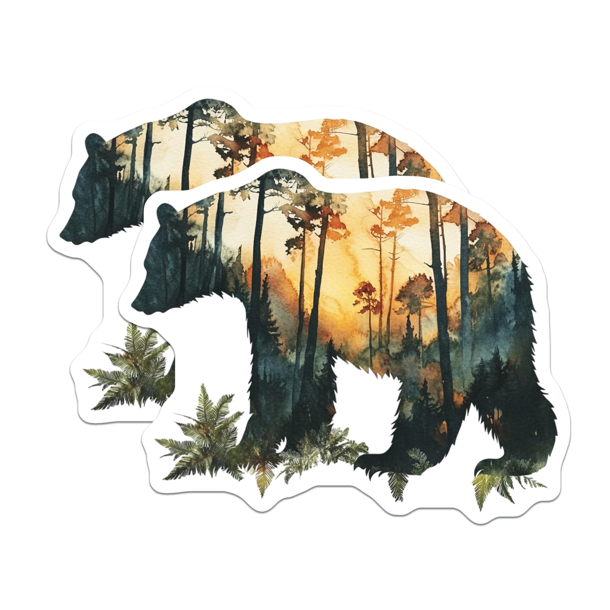 (2 Pack) Bear Forest Magnets - Watercolor Animal Art - Nature Inspired Magnets - 5" On Longest Side - Premium Magnet - for Cars, Refrigerators, Toolboxes, Lockers - Made in USA - MAG16094