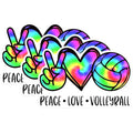 (3 Pack) Peace Love Volleyball Decals - Tie Dye Volleyball - Sports Team Decal - 3 Inches On Longest Side - Easy Peel & Apply - Made in USA - 3MCS1224