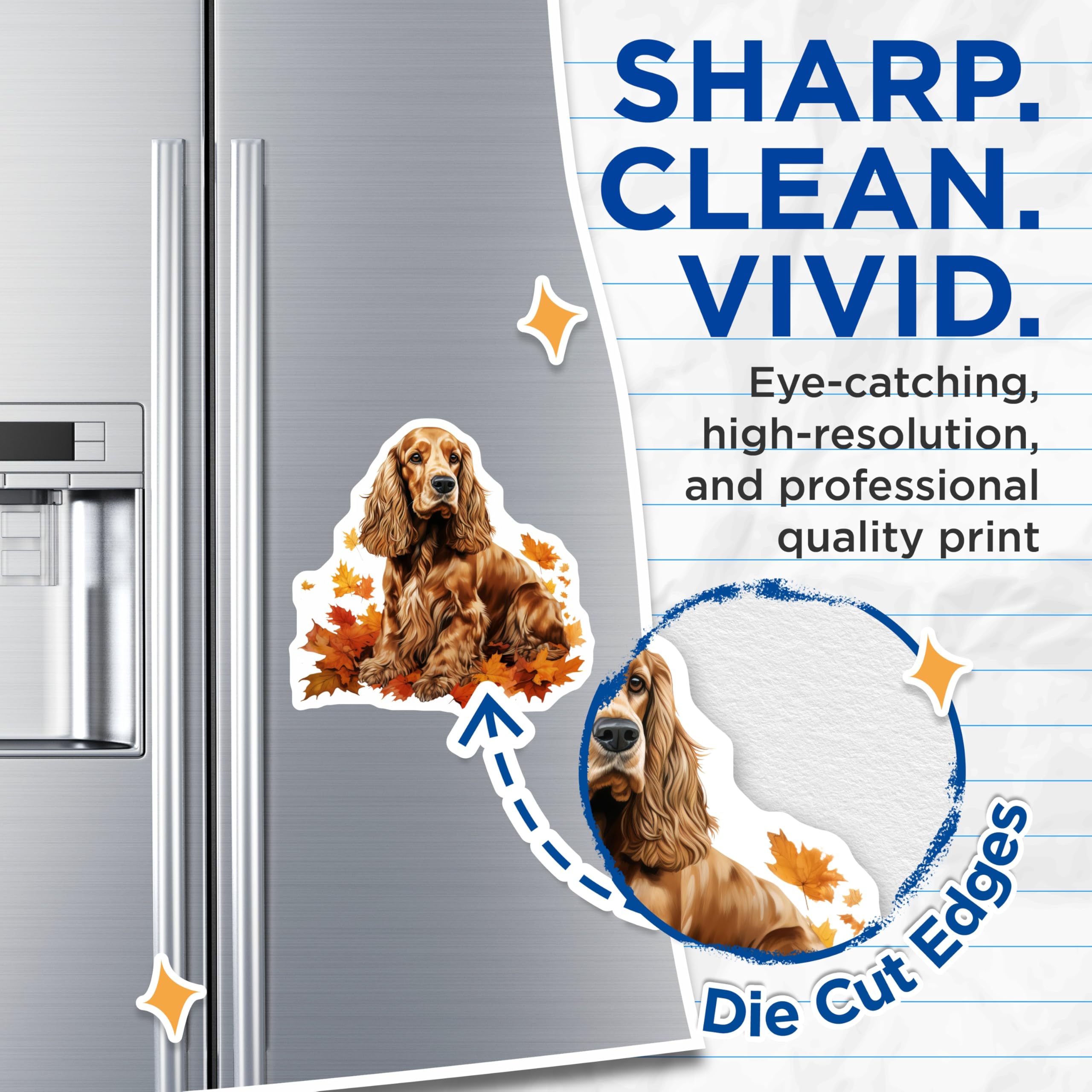 (2 Pack) Cocker Spaniel Magnets - Autumn Dog Decor - Fall Dog Lover Art - 5 Inches On Longest Side - Thick Durable Magnet - Made in USA - MAG28733