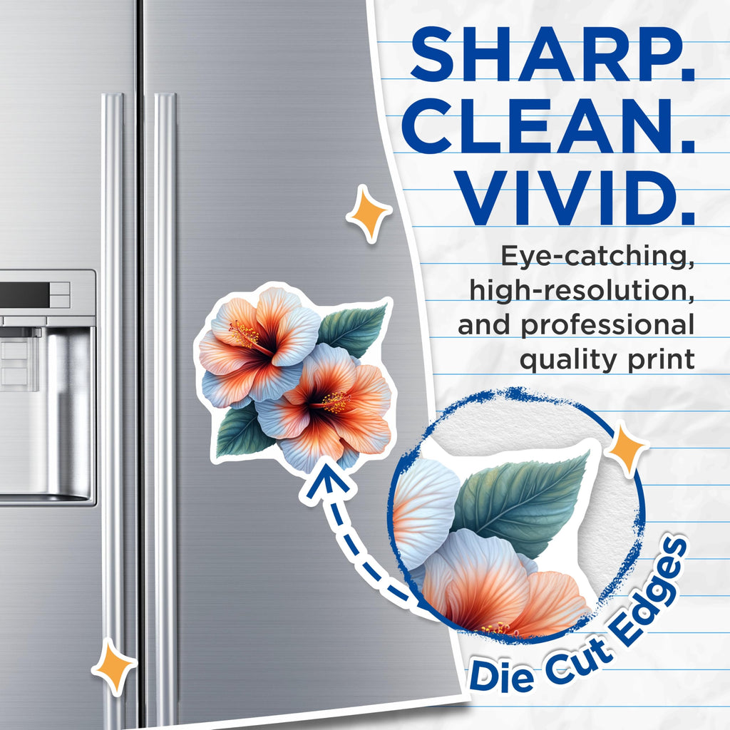 (2 Pack) Hibiscus Flower Magnets - Botanical Refrigerator Decor - Tropical Kitchen Organization - 5 Inches On Longest Side - Thick Durable Magnet - Made in USA - MAG28103