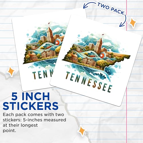 (2 Pack) Tennessee Travel Stickers - State Souvenir Stickers - Scenic Tennessee Decals - 5" On Longest Side - Sticks to Smooth Flat Surfaces - Made in USA - BMCS5339