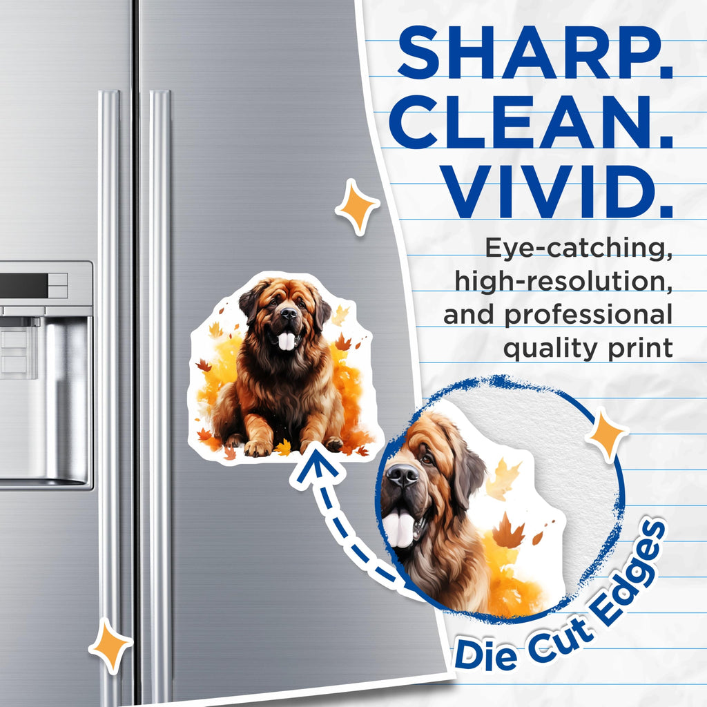 (2 Pack) Leonberger Magnets - Autumn Fall Dog Art - Fridge Locker Decor - 5 Inches On Longest Side - Thick Durable Magnet - Made in USA - MAG24206