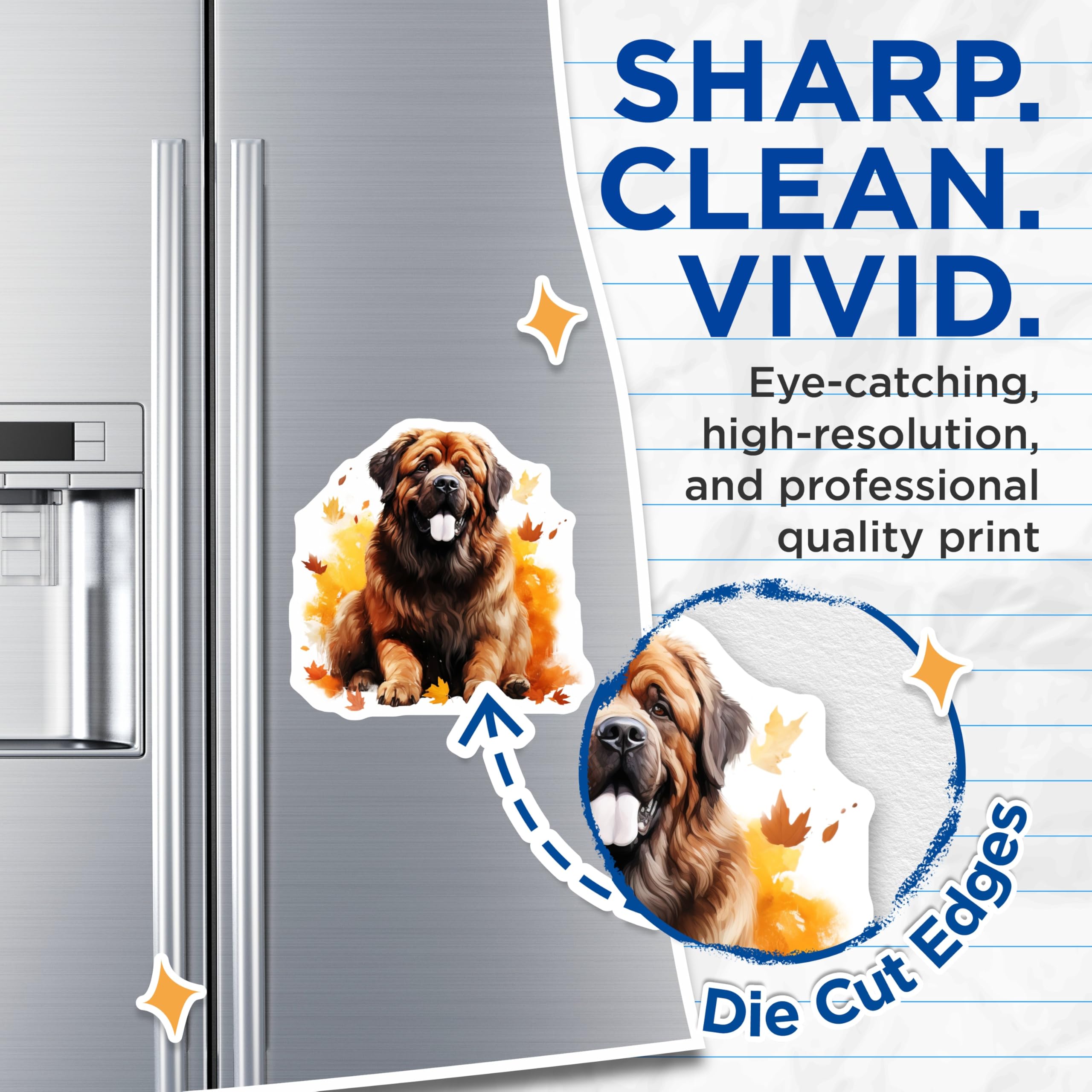 (2 Pack) Leonberger Magnets - Autumn Fall Dog Art - Fridge Locker Decor - 5 Inches On Longest Side - Thick Durable Magnet - Made in USA - MAG24206