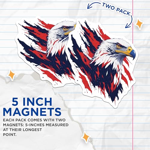 (2 Pack) American Bald Eagle Magnets - Patriotic Decor - Office Refrigerator Art - Bird of Prey Collection - 5" On Longest Side - for Cars, Fridges, Toolboxes - Made in USA - MAG6761