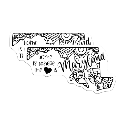 (2 Pack) Home is Where The Heart is Maryland Stickers - State Pride - Home DÃ©cor - 5" On Longest Side - Sticks to Smooth Flat Surfaces - Made in USA - BMCS9068