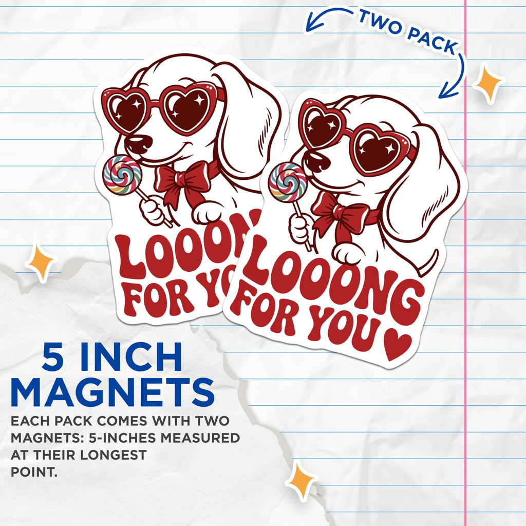 (2 Pack) Puppy Love Magnets - Longing for You Dog Art - Heart Glasses Lollipop Pup Decor - 5 Inches On Longest Side - Thick Durable Magnet - Made in USA - MAG22194