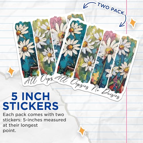 (2 Pack) Daisies Art Stickers - Colorful Floral Stickers - Unique Flower Decal - 5" On Longest Side - Sticks to Smooth Flat Surfaces - Made in USA - BMCS9444