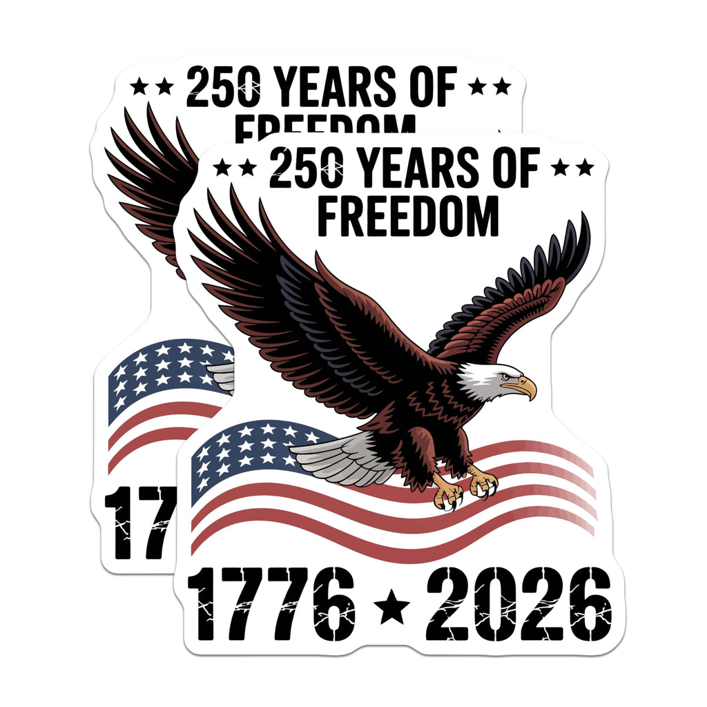 (2 Pack) 250 Years Freedom Magnets - Bald Eagle American Flag - USA Independence Day Decor - 5 Inches On Longest Side - Thick Durable Magnet - Made in USA - MAG20407
