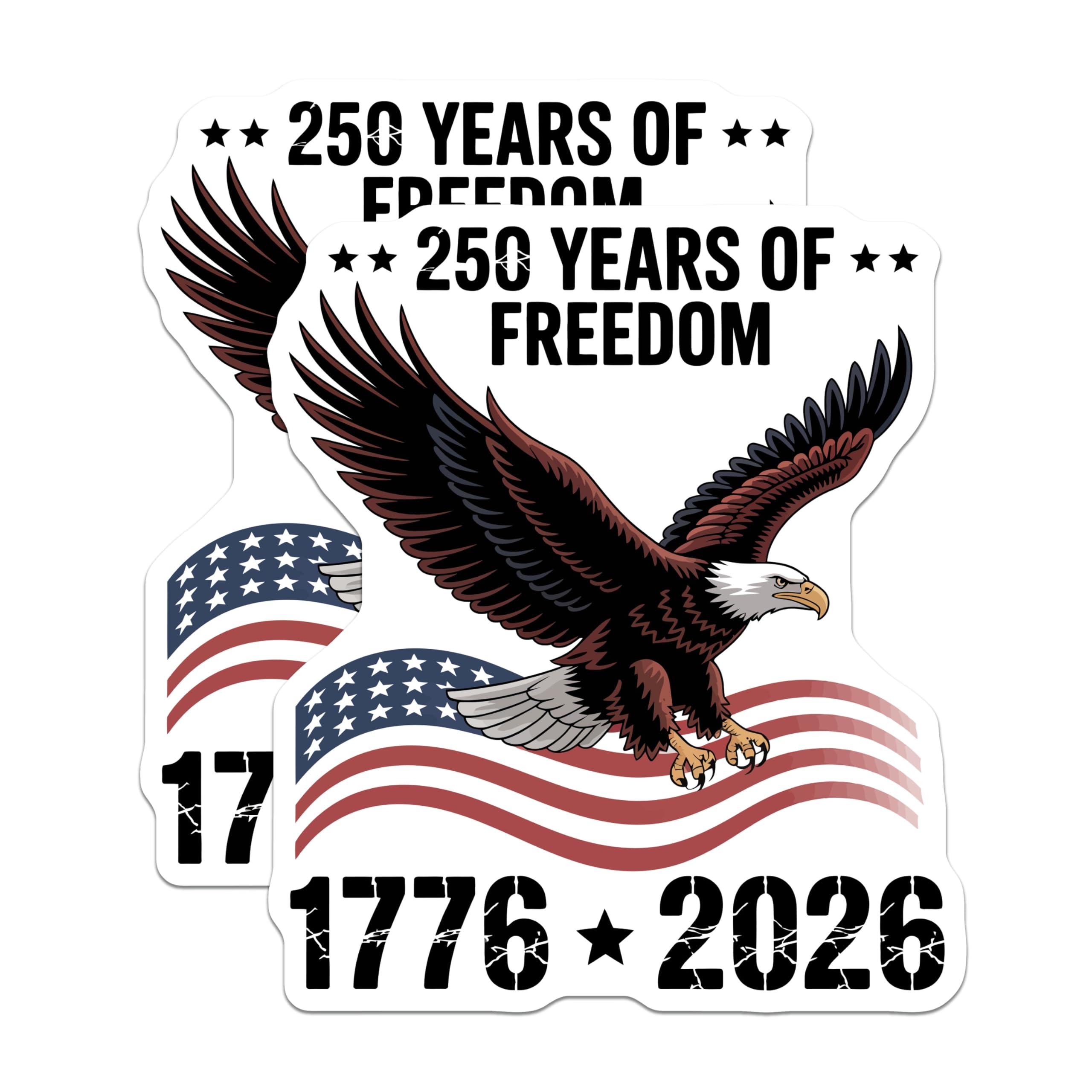 (2 Pack) 250 Years Freedom Magnets - Bald Eagle American Flag - USA Independence Day Decor - 5 Inches On Longest Side - Thick Durable Magnet - Made in USA - MAG20407