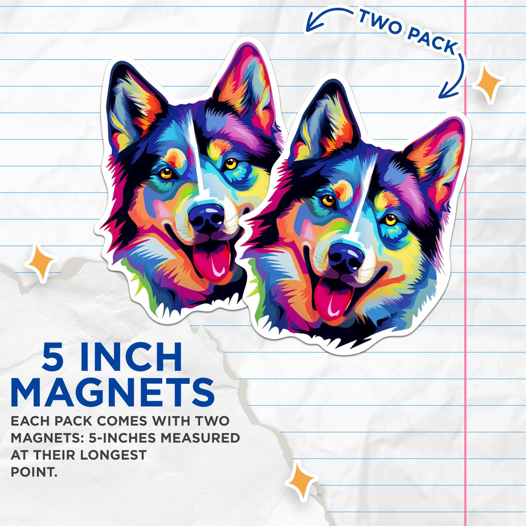(2 Pack) Siberian Husky Dog Breed Magnets - 5 Inches On Longest Side - Choose from Over 100 Dog Breeds - for Cars, Refrigerators, Toolboxes - Made in USA - MAG1960