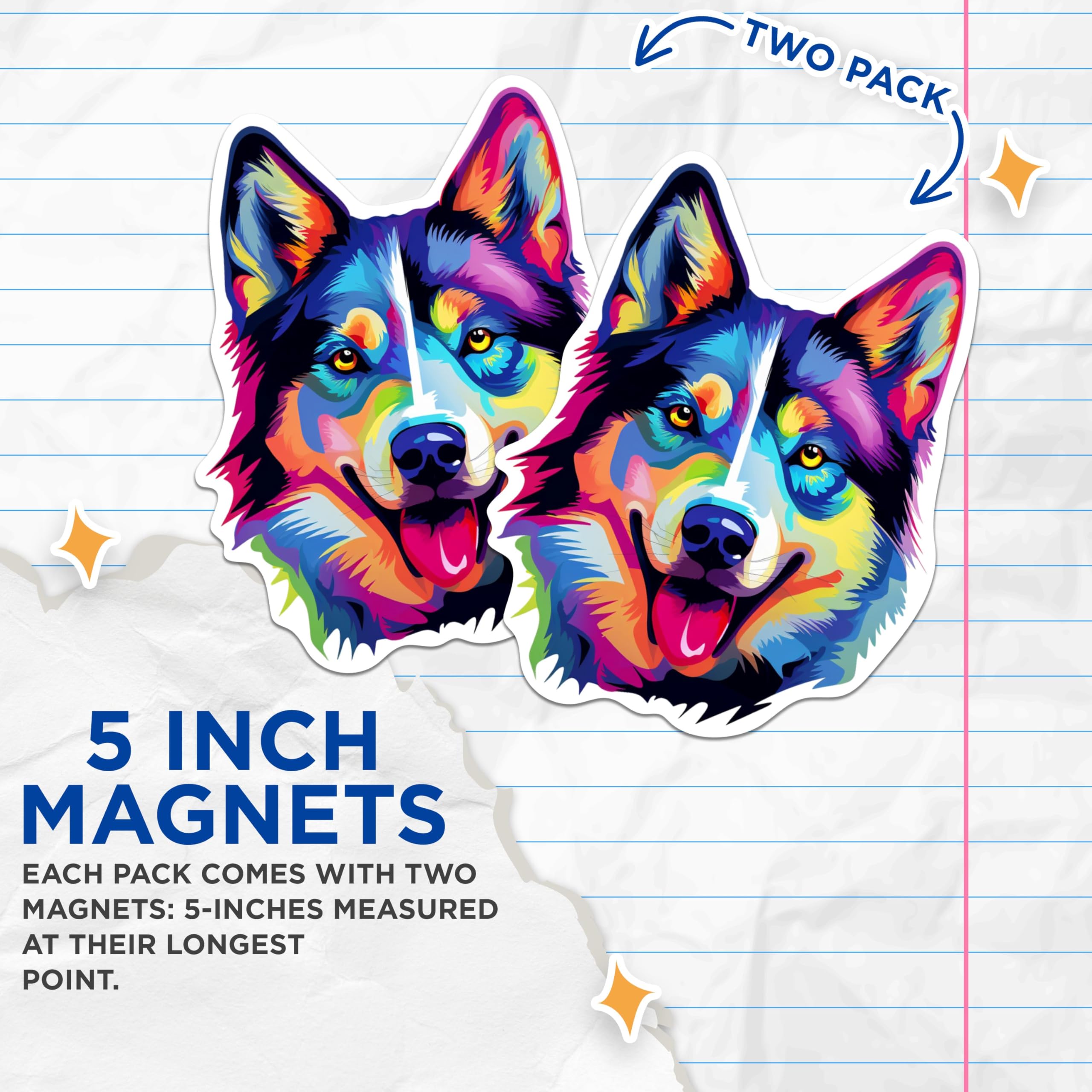 (2 Pack) Siberian Husky Dog Breed Magnets - 5 Inches On Longest Side - Choose from Over 100 Dog Breeds - for Cars, Refrigerators, Toolboxes - Made in USA - MAG1960