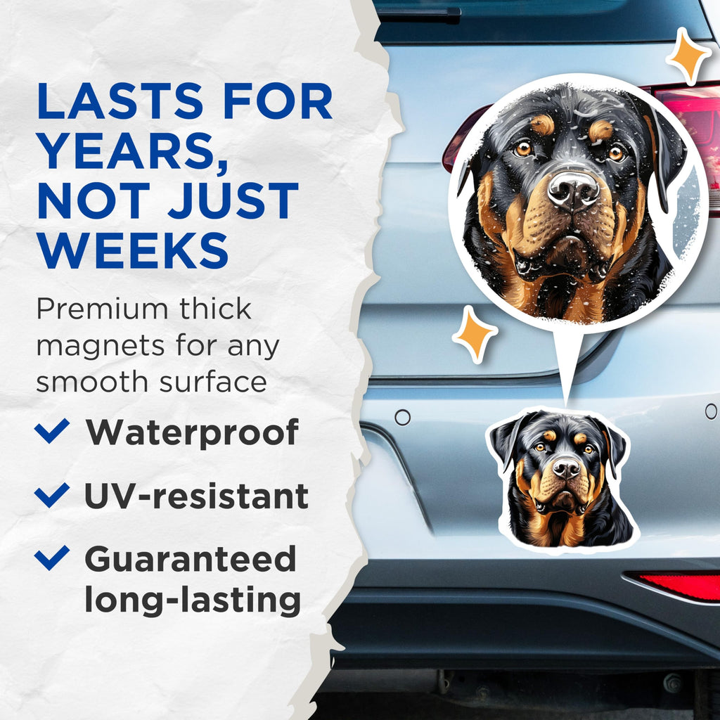 (2 Pack) Rottweiler Dog Magnets - Powerful Canine Portrait - Dog Breed Admirer Art - Pet Lover Collection - 5 Inches On Longest Side - Thick Durable Magnet - Made in USA - MAG24202