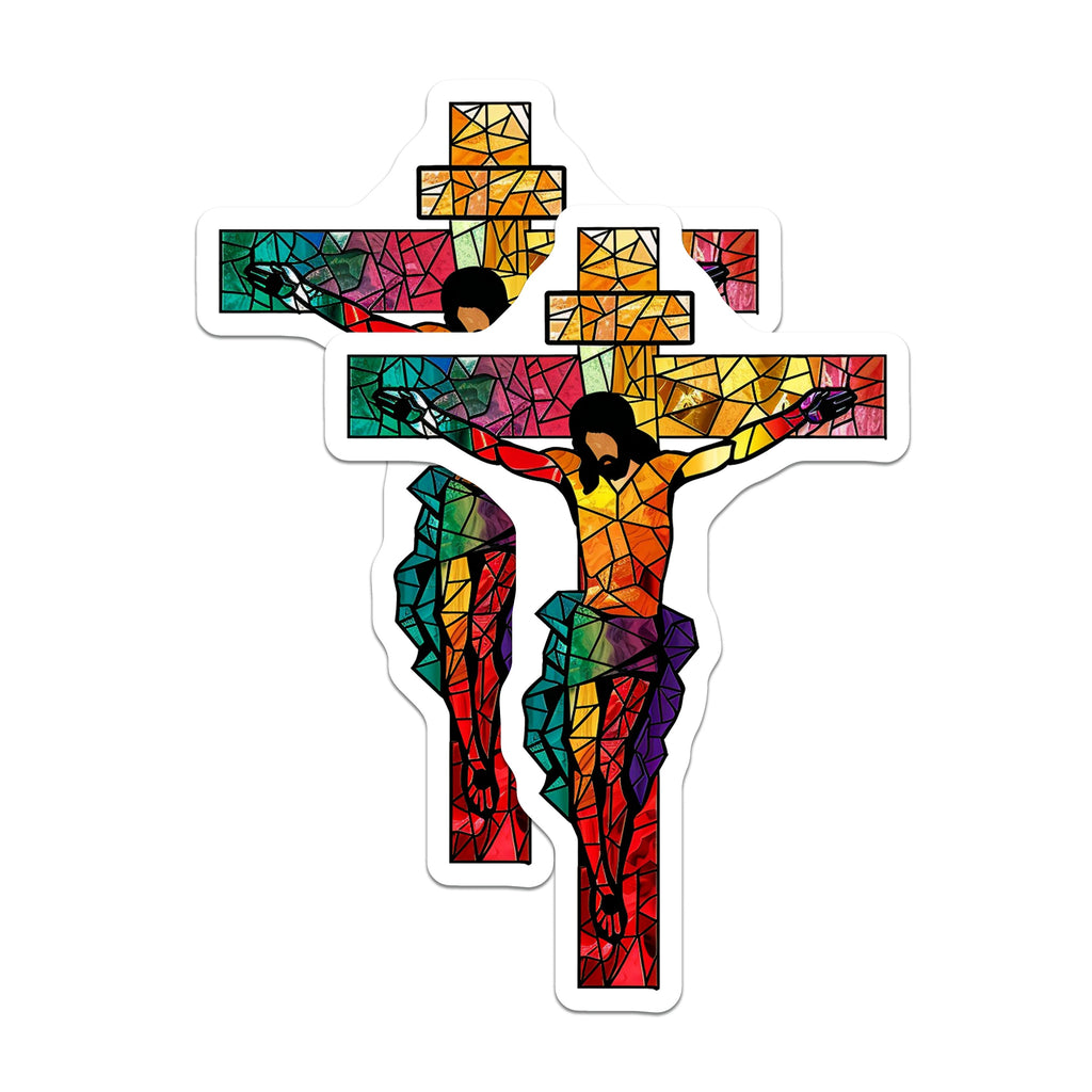 (2 Pack) Stained Glass Crucifix Magnets - Colorful Christian Religious Home Decor - Sacred Mosaic Jesus Art - 5 Inches On Longest Side - Thick Durable Magnet - Made in USA - MAG38476