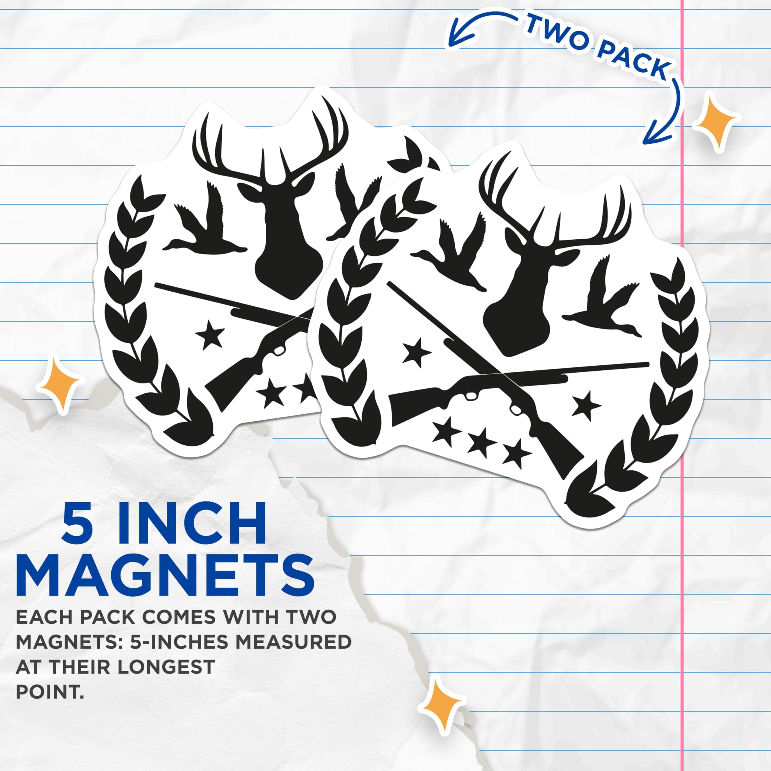 (2 Pack) Deer Hunting Duck Hunter Magnets - Shotgun Laurel Wreath Emblem - Rustic Outdoorsman Fridge Decor and Accessories - 5 Inches On Longest Side - Thick Durable Magnet - Made in USA - MAG21491