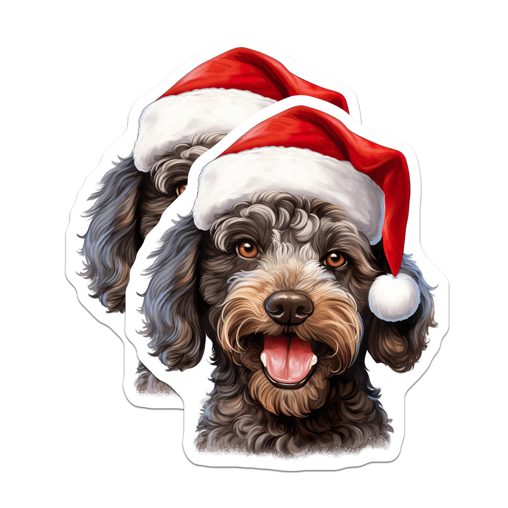 (2 Pack) Santa Dog Magnets - Christmas Doodle Decor - Happy Puppy Holiday Pet Home - 5 Inches On Longest Side - Thick Durable Magnet - Made in USA - MAG28332