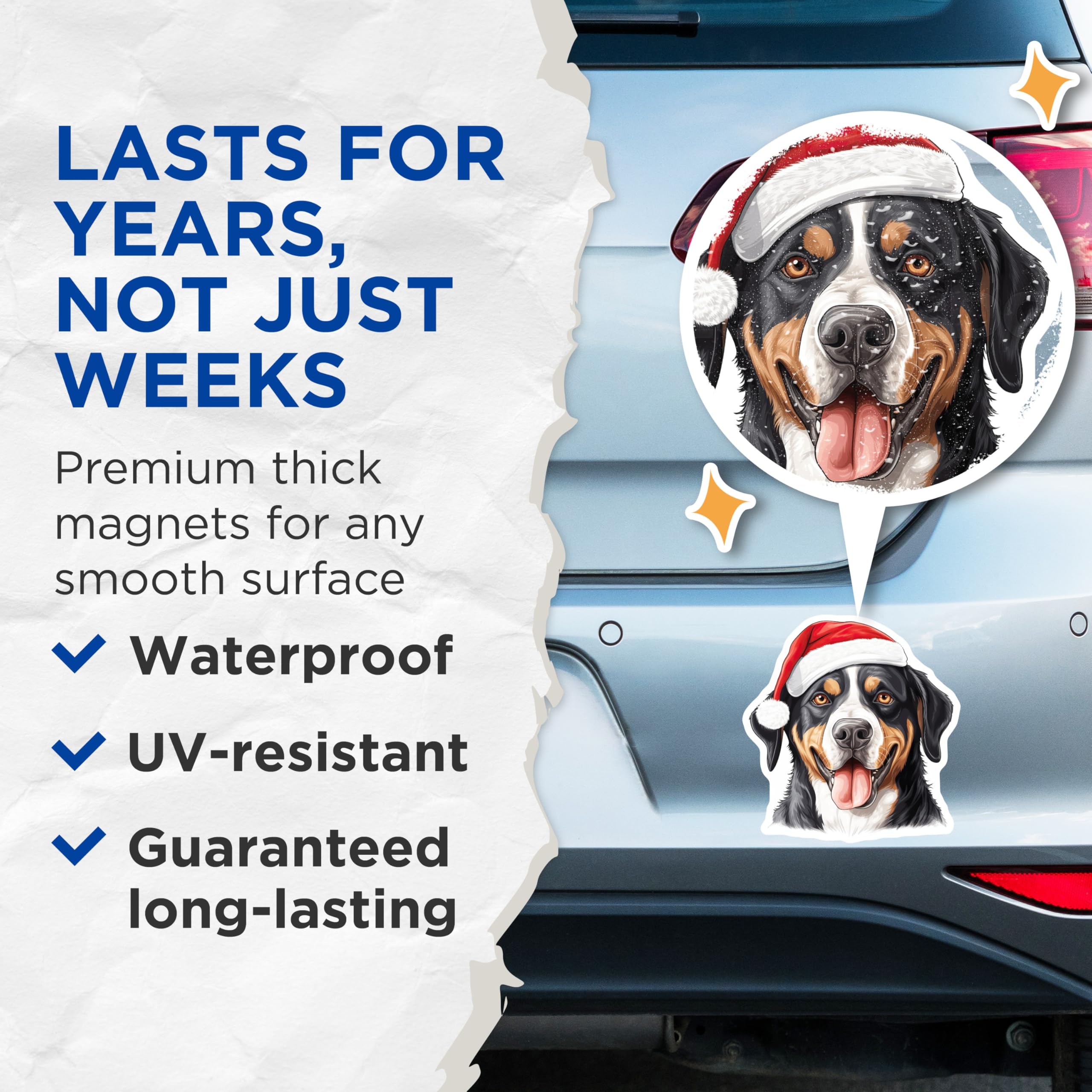 (2 Pack) Bernese Mountain Dog Magnets - Christmas Dog Decor - Holiday Pet Lover Dog Mom - 5 Inches On Longest Side - Thick Durable Magnet - Made in USA - MAG25270