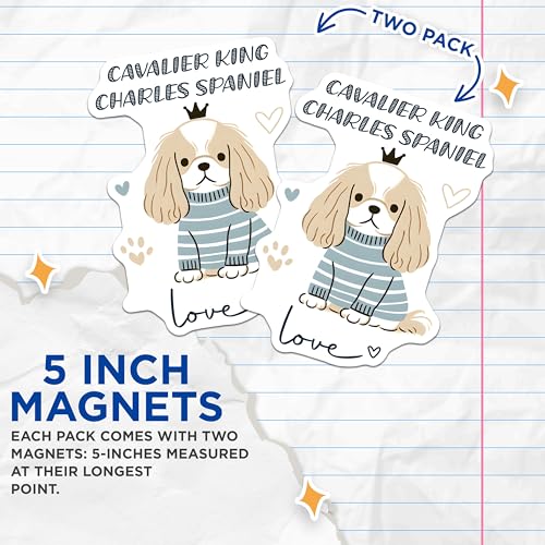 (2 Pack) Cavalier King Charles Spaniel Magnets - Dog Lover Decor - Cute Pet Animal Magnets for Fridge - 5" On Longest Side - for Cars, Fridges, Toolboxes - Made in USA - MAG7295
