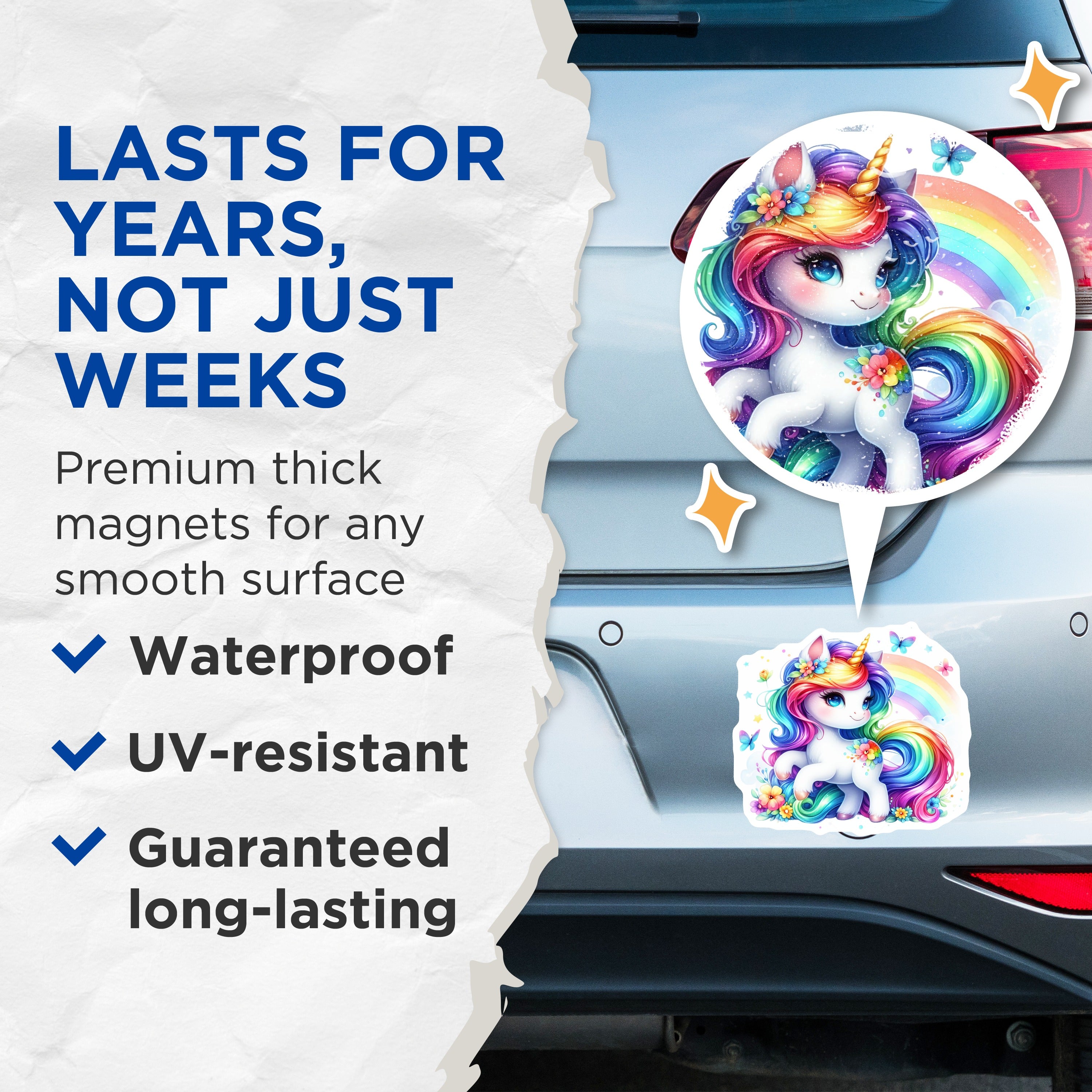 (2 Pack) Cute Rainbow Unicorn Magnets - Magical Fantasy Decor - Kids Room Aesthetic - Fridge Locker Art - 5 Inches On Longest Side - Thick Durable Magnet - Made in USA - MAG36641