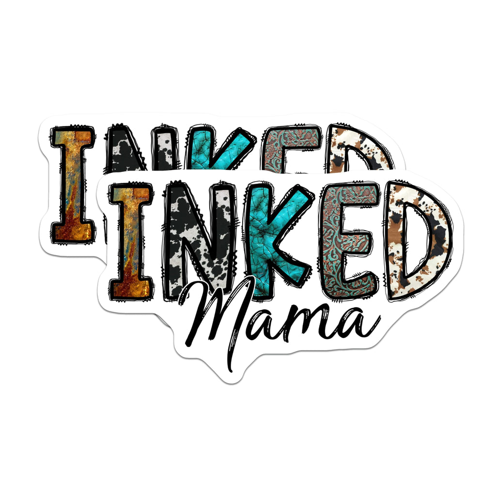 (2 Pack) Inked Mama Magnets - Western Mom Decor - Cowhide Turquoise Accents - 5 Inches On Longest Side - Thick Durable Magnet - Made in USA - MAG25764