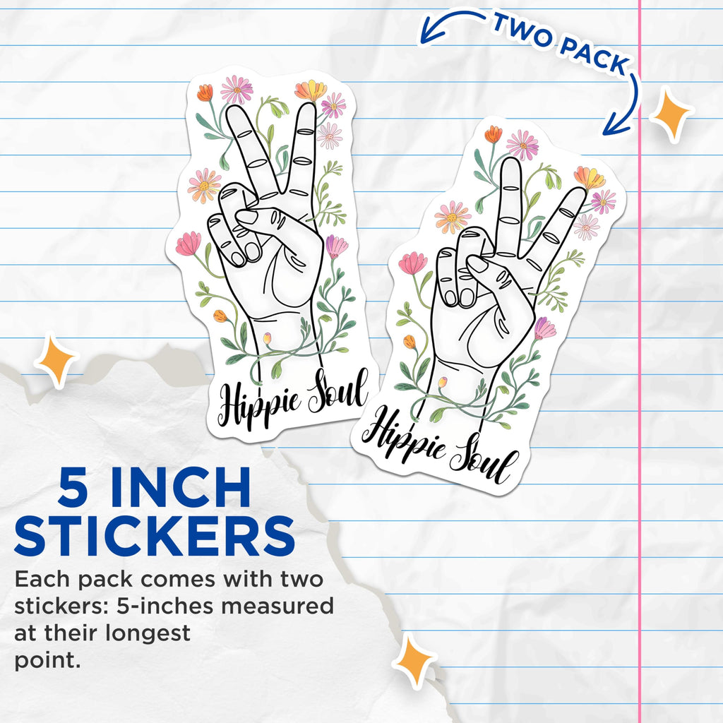 (2 Pack) Hippie Soul Peace Sign Stickers - Floral Peace Sign - Boho Stickers - 5" On Longest Side - Sticks to Smooth Flat Surfaces - Made in USA - BMCS15428