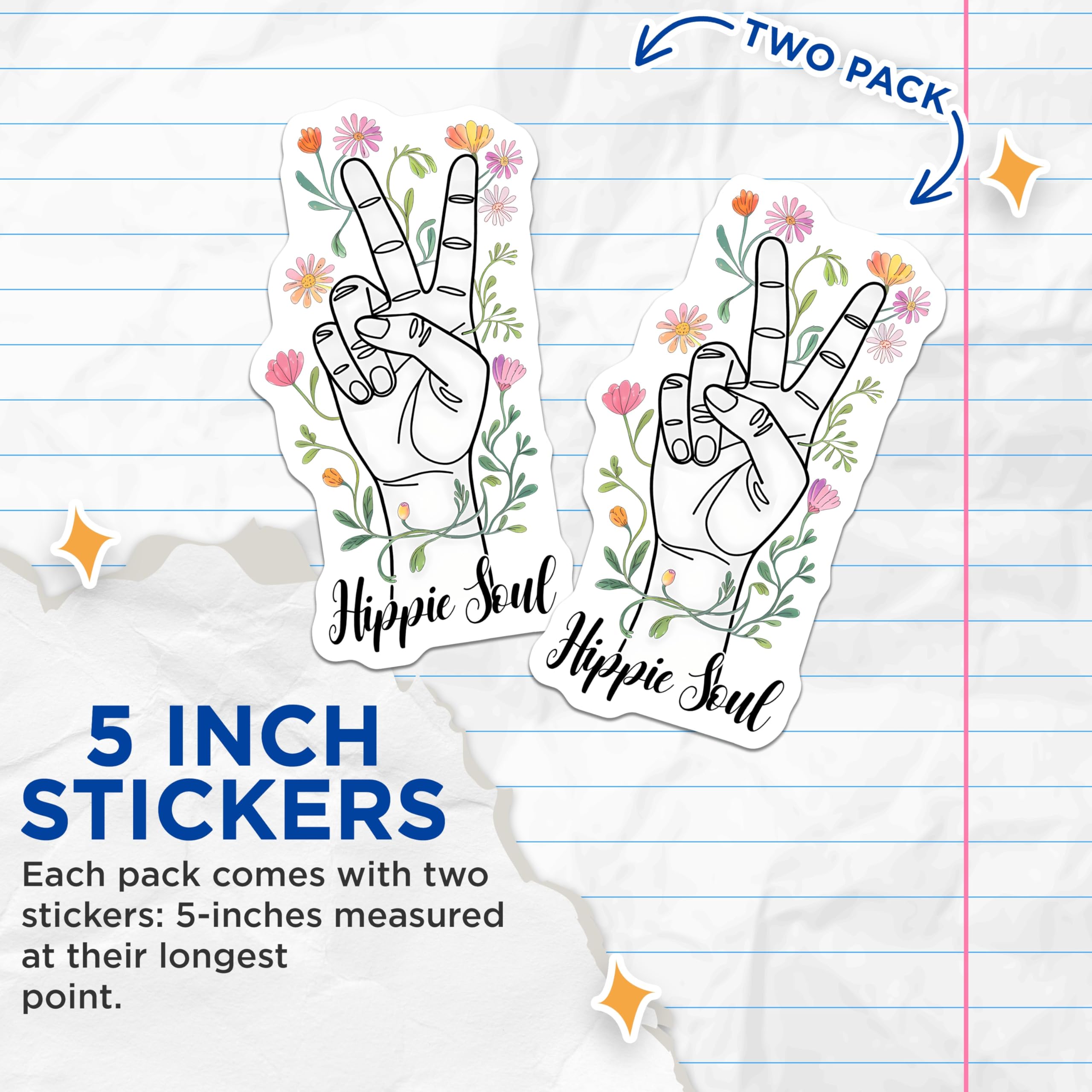 (2 Pack) Hippie Soul Peace Sign Stickers - Floral Peace Sign - Boho Stickers - 5" On Longest Side - Sticks to Smooth Flat Surfaces - Made in USA - BMCS15428