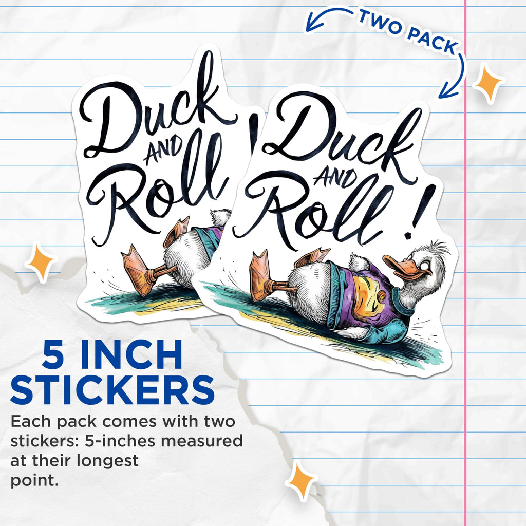 (2 Pack) Duck and Roll Stickers - 5" On Longest Side - Sticks to Smooth Flat Surfaces - Made in USA - BMCS8521 - BMCS8521