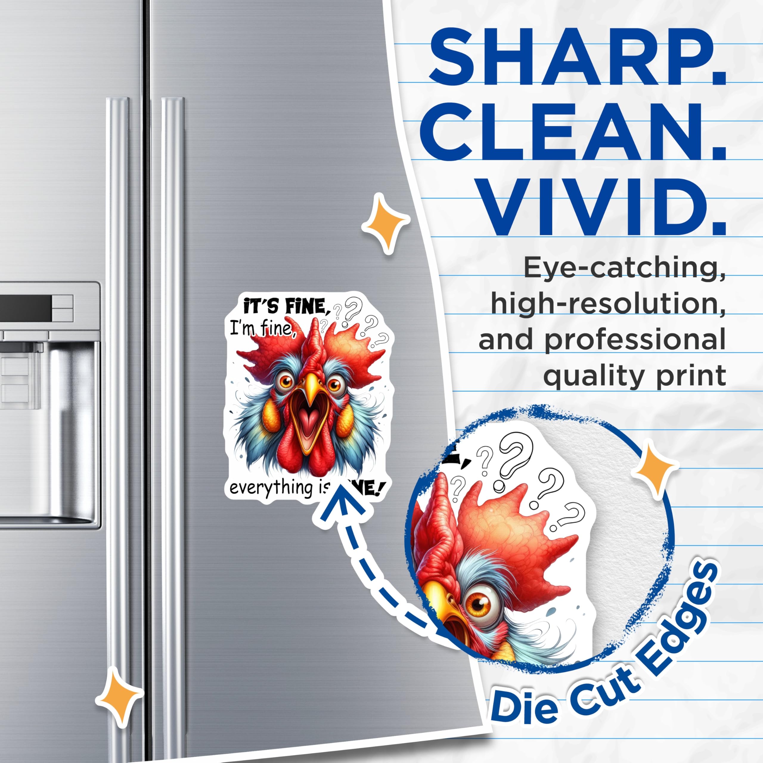 (2 Pack) Rooster Meme Magnets - It's Fine Everything is Fine - Funny Chicken Decor - 5" On Longest Side - Premium Magnet - for Cars, Refrigerators, Toolboxes, Lockers - Made in USA - MAG14509