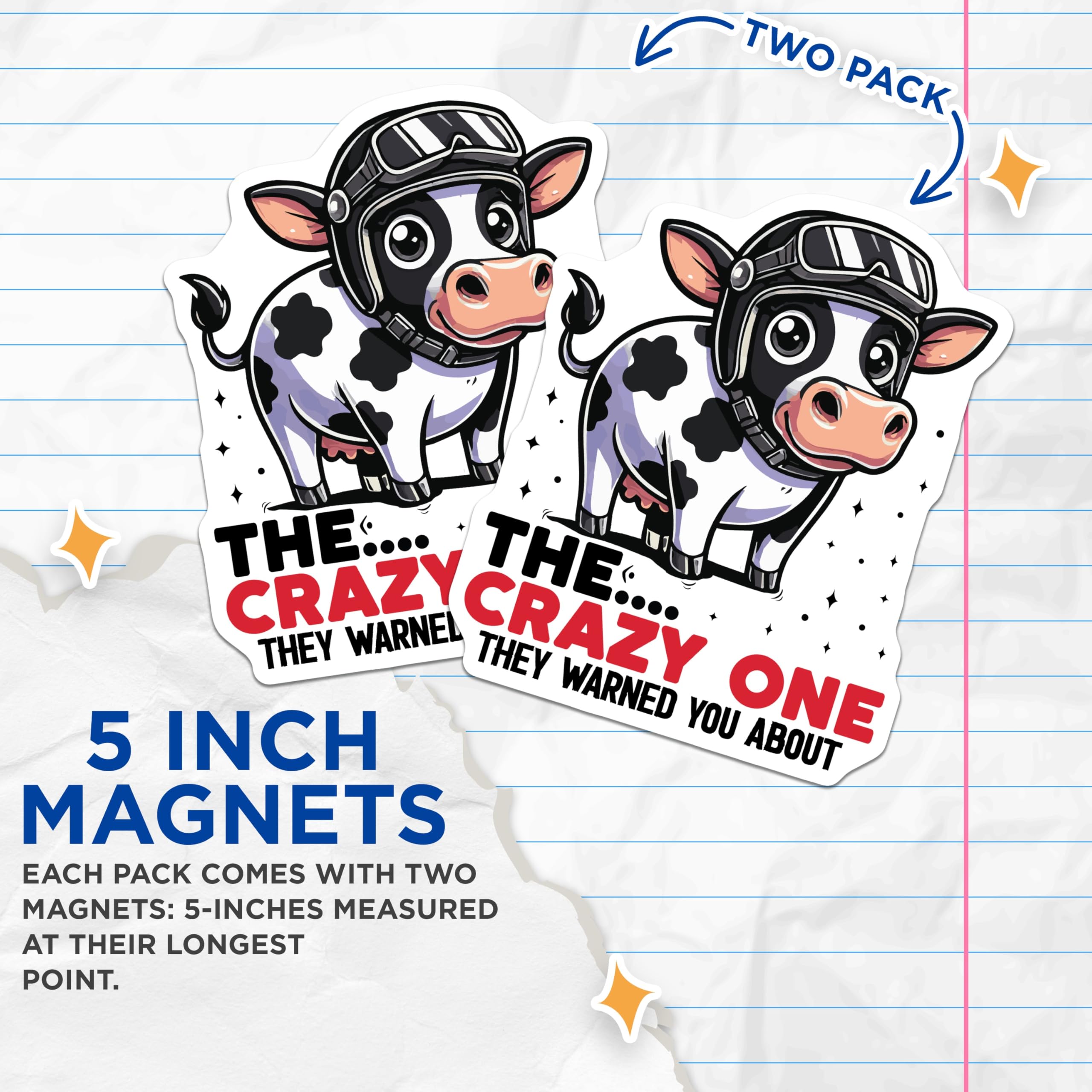 (2 Pack) Crazy Cow Magnets - Animal Humor Magnet - Quirky Home Decor - 5" On Longest Side - Premium Magnet - for Cars, Refrigerators, Toolboxes, Lockers - Made in USA - MAG14699