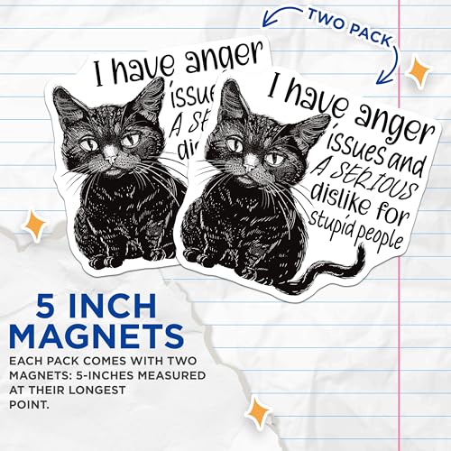 (2 Pack) Funny Cat Magnets - Anger Issues Cat - Stupid People Magnet - 5" On Longest Side - for Cars, Fridges, Toolboxes - Made in USA - MAG4335