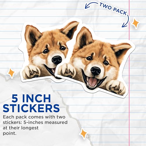 (2 Pack) Cute Puppy Stickers - Dog Lovers - Adorable Pet Decal - 5" On Longest Side - Sticks to Smooth Flat Surfaces - Made in USA - BMCS9818