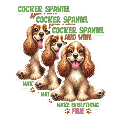 (3 Pack) Cocker Spaniel Decals - Wine Lover - Cute Dog Laptop Decal - 3 Inches On Longest Side - Easy Peel & Apply - Made in USA - 3MCS0860