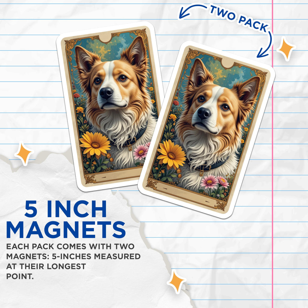 (2 Pack) Border Collie Dog Magnets - Tarot Card Aesthetic Art - Mystical Floral Pet Refrigerator Magnet - 5 Inches On Longest Side - Thick Durable Magnet - Made in USA - MAG21260