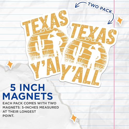 (2 Pack) Texas Y'all Magnets - Cactus Cowboy Design - Rustic Western Home Decor - 5" On Longest Side - for Cars, Fridges, Toolboxes - Made in USA - MAG6740