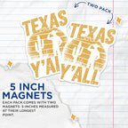 (2 Pack) Texas Y'all Magnets - Cactus Cowboy Design - Rustic Western Home Decor - 5" On Longest Side - for Cars, Fridges, Toolboxes - Made in USA - MAG6740