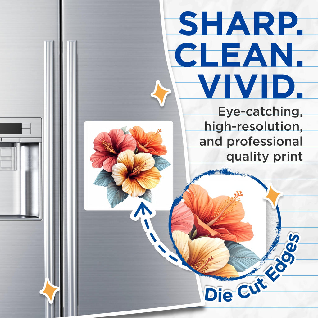 (2 Pack) Tropical Hibiscus Magnets - Floral Refrigerator Decor - Summer Kitchen Art - 5 Inches On Longest Side - Thick Durable Magnet - Made in USA - MAG29875