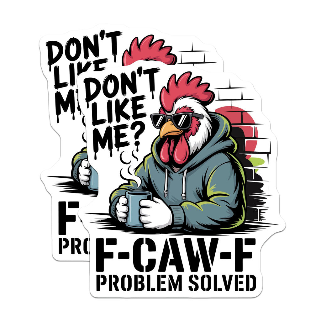(2 Pack) Sarcastic Rooster Magnets - Funny Chicken with Attitude - F-CAW-F Problem Solved Design - Cool Animal Decor - 5 Inches On Longest Side - Thick Durable Magnet - Made in USA - MAG21546