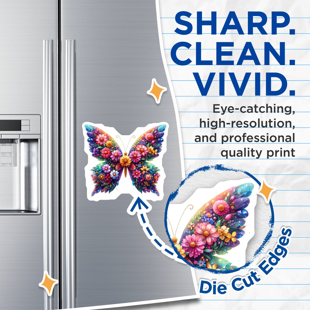 (2 Pack) Butterfly Floral Magnets - Vibrant Nature Decor - Whimsical Refrigerator Aesthetic - 5 Inches On Longest Side - Thick Durable Magnet - Made in USA - MAG37815