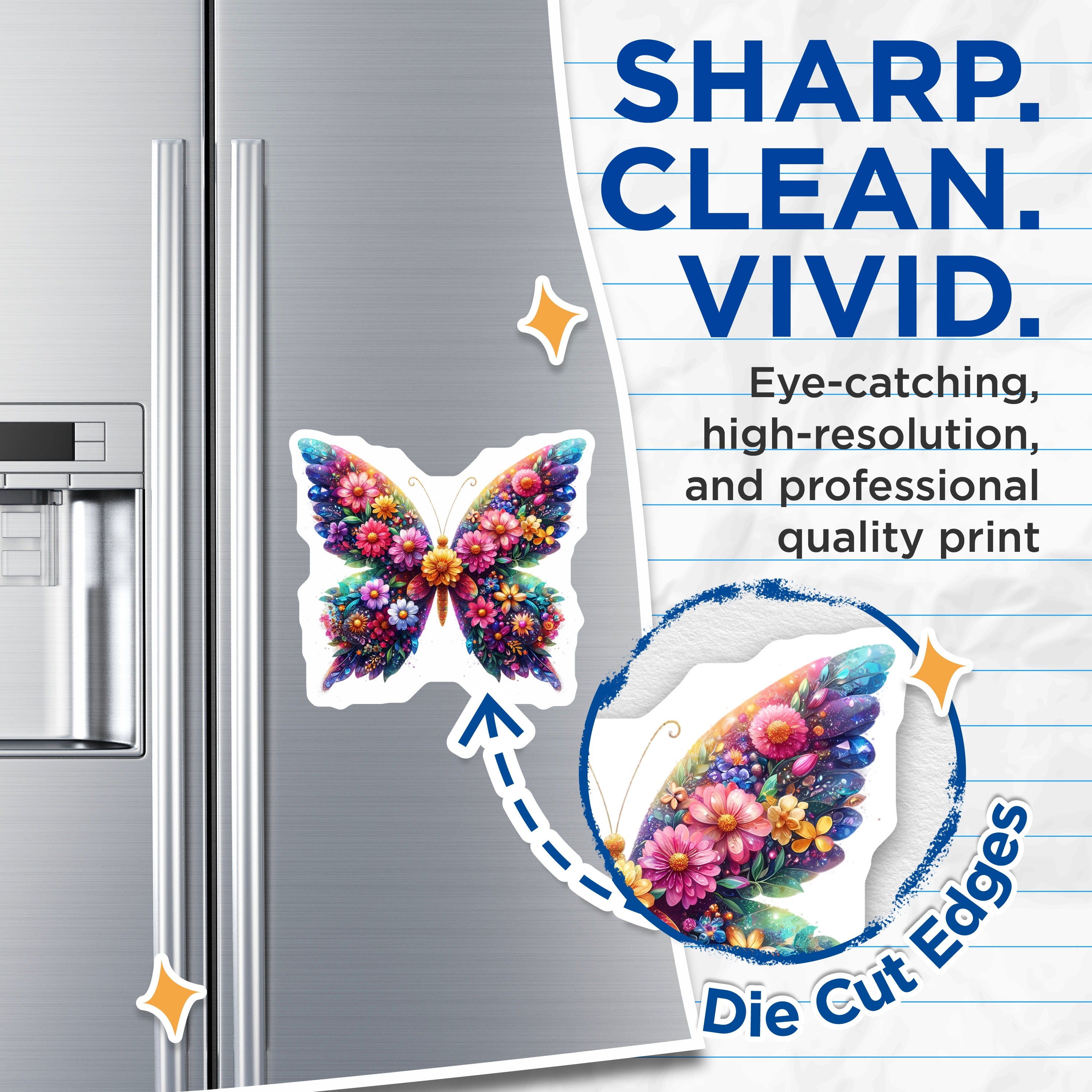 (2 Pack) Butterfly Floral Magnets - Vibrant Nature Decor - Whimsical Refrigerator Aesthetic - 5 Inches On Longest Side - Thick Durable Magnet - Made in USA - MAG37815