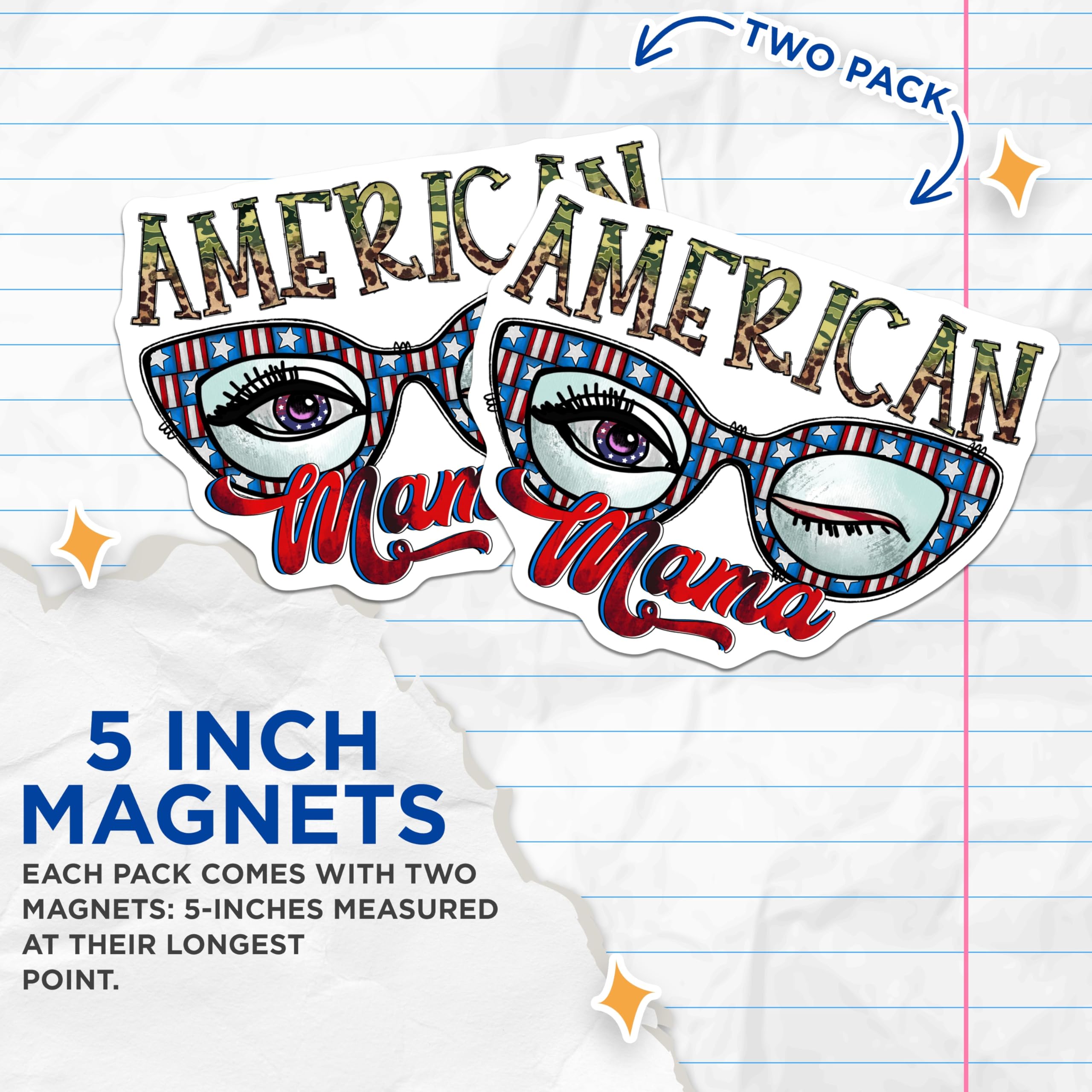 (2 Pack) American Mama Magnets - Patriotic Mom Decor - Camo Stars and Stripes - 5 Inches On Longest Side - Thick Durable Magnet - Made in USA - MAG24826
