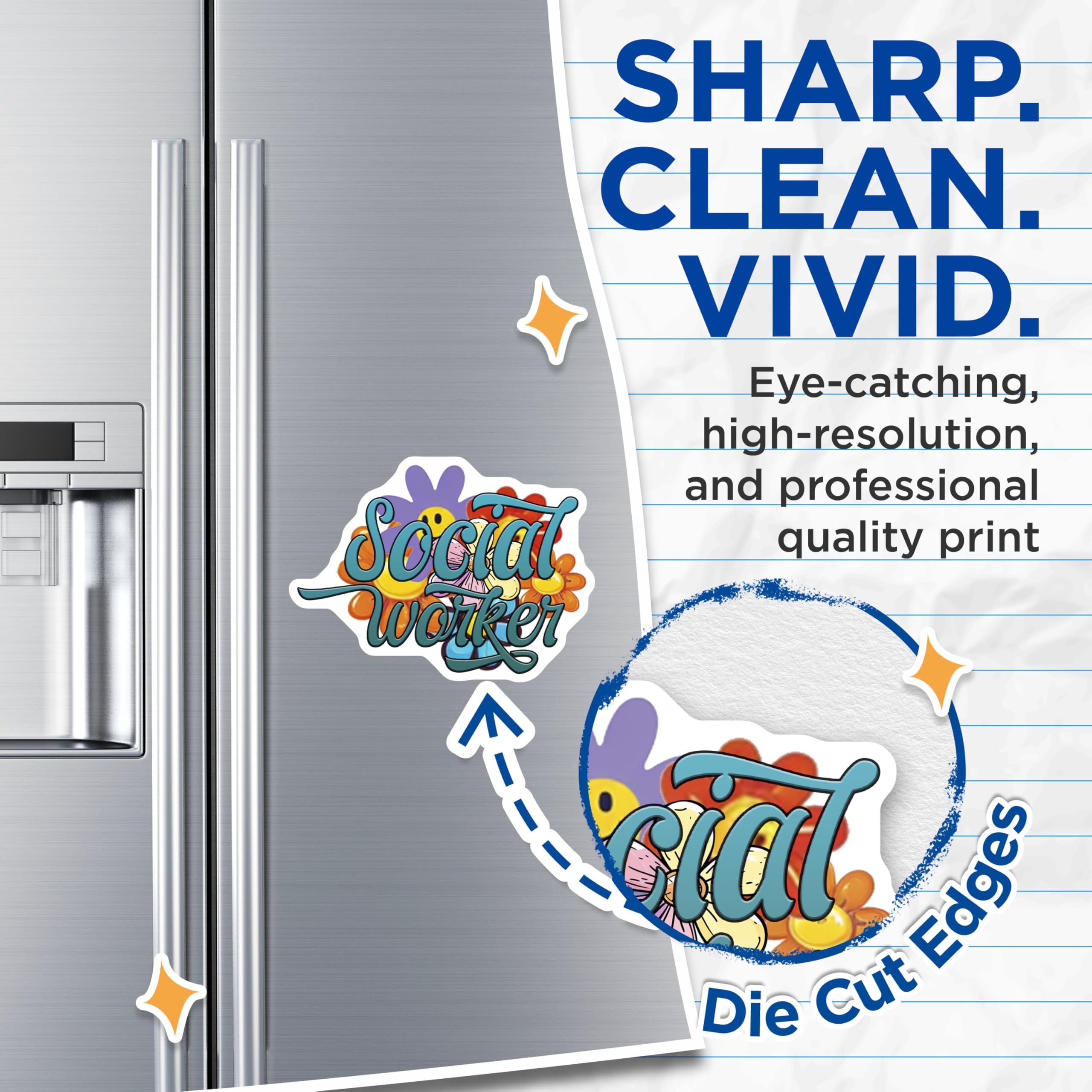 (2 Pack) Social Worker Magnets - Floral Design - Appreciation Fridge Decors - 5" On Longest Side - Premium Magnet - for Cars, Refrigerators, Toolboxes, Lockers - Made in USA - MAG14150