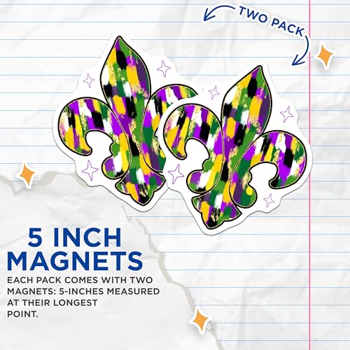 (2 Pack) Mardi Gras Theme Magnet - Home Decor - 5" On Longest Side - Sticks to Smooth Flat Surfaces - Made in USA - MAG9890